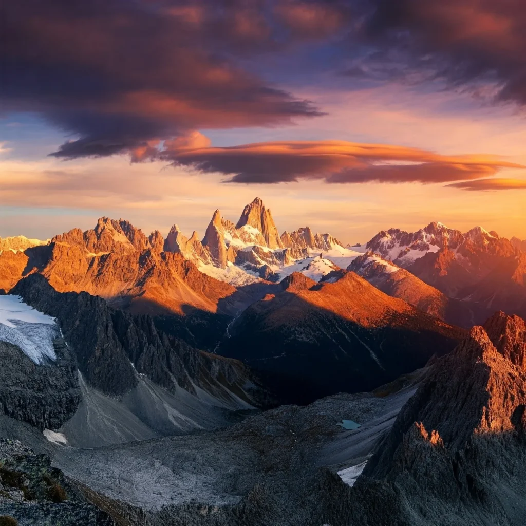 Prompt: A photorealistic image of a breathtaking mountain vista with jagged peaks and snow-capped summits, bathed in the warm glow of a setting sun. Dramatic clouds, painted in vibrant hues of orange, pink, and purple, streak across the sky, casting long shadows across the rugged landscape. A vibrant abstract painting with the words "Dream Big" splashed across the canvas in bold colors. Prompt: A vibrant abstract painting with the words "Dream Big" splashed across the canvas in bold colors.